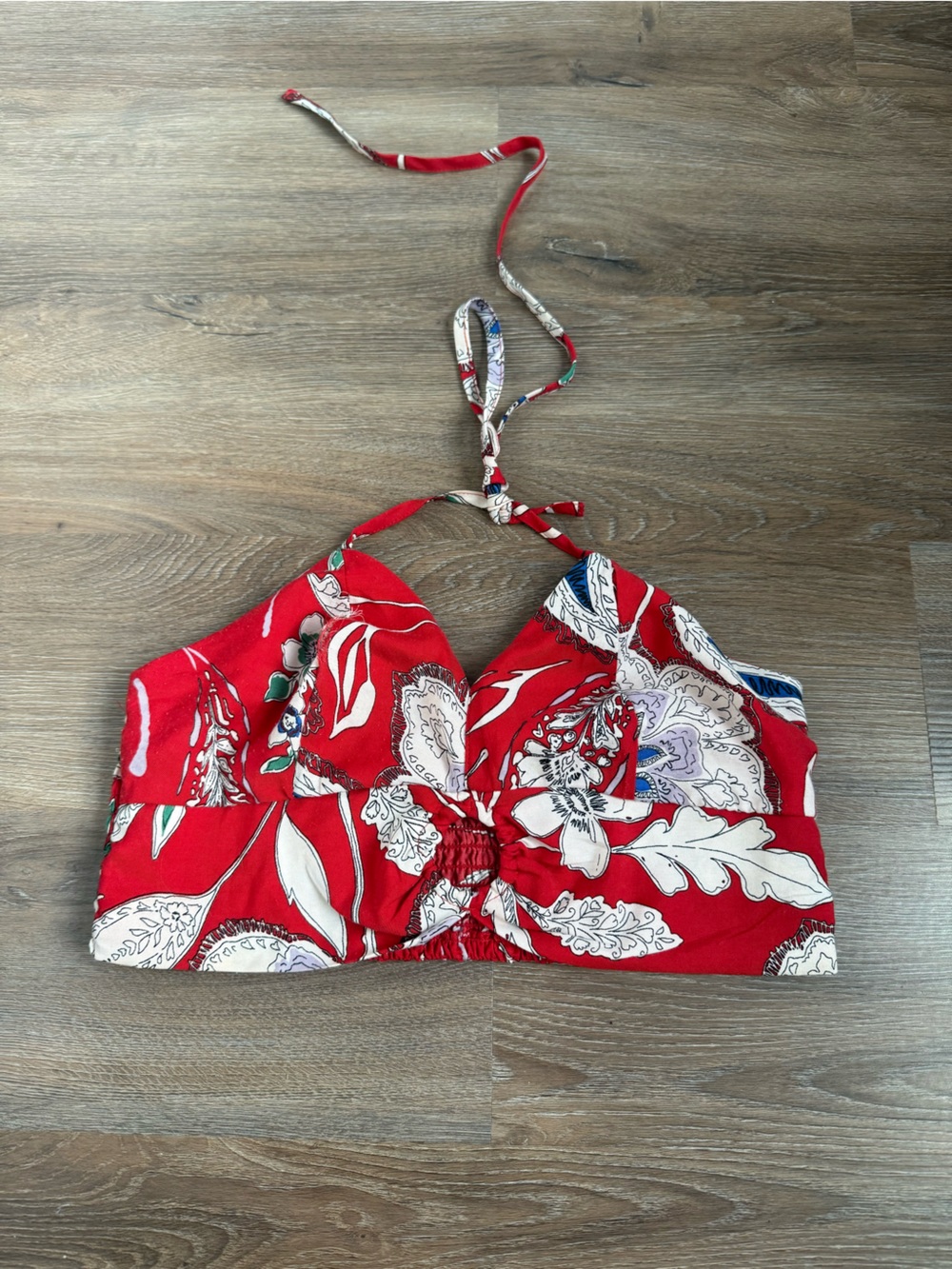 Red Floral Halter Crop Top - Women’s Summer Tank